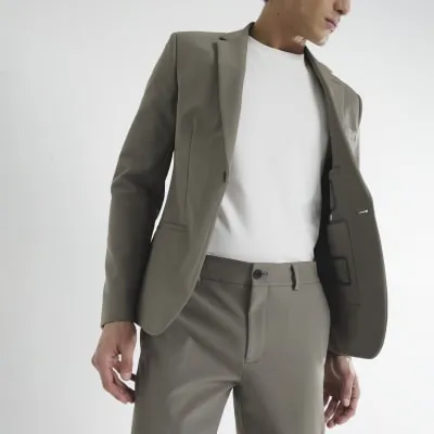 Beige Comfort Stretch Skinny Fit Suit Jacket sold by River Island
