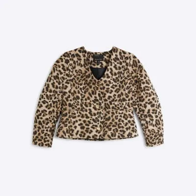 Petite Brown Leopard Print Sculpted Jacket sold by River Island
