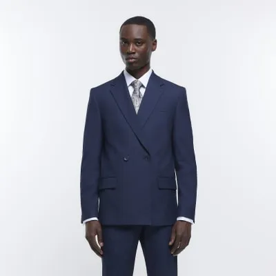 Navy Double Breasted Twill Suit Jacket sold by River Island
