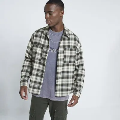 Beige Boxy Fit Double Pocket Check Shirt sold by River Island
