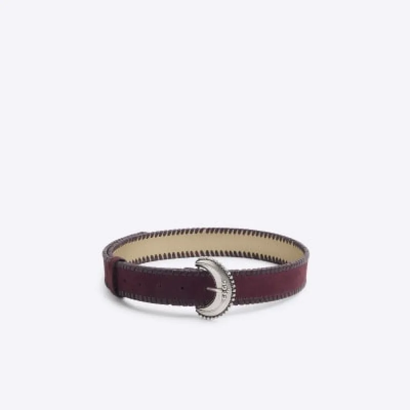 Red Whipstitch Suede Moon Belt sold by River Island