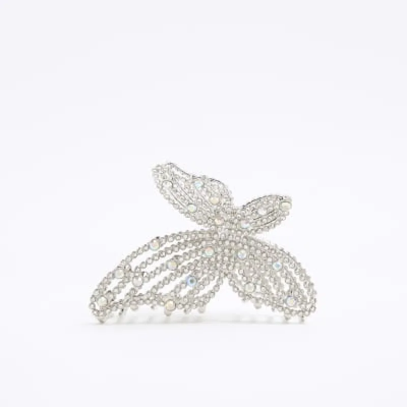 Silver Crystal Butterfly Claw Clip sold by River Island
