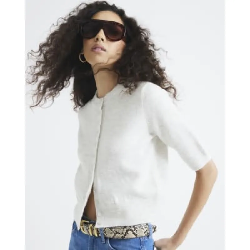 Cream Short Sleeve Buttoned Cardigan sold by River Island