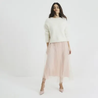 Pink Tulle Mesh Midi Skirt sold by River Island