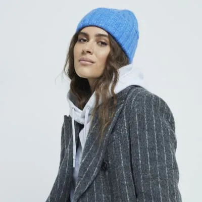 Blue Double Turn Up Beanie sold by River Island