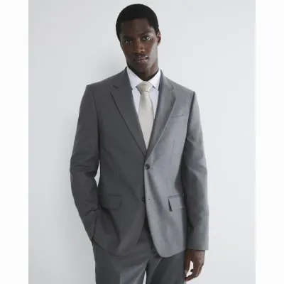 Grey Stretch Slim Fit Suit Jacket sold by River Island