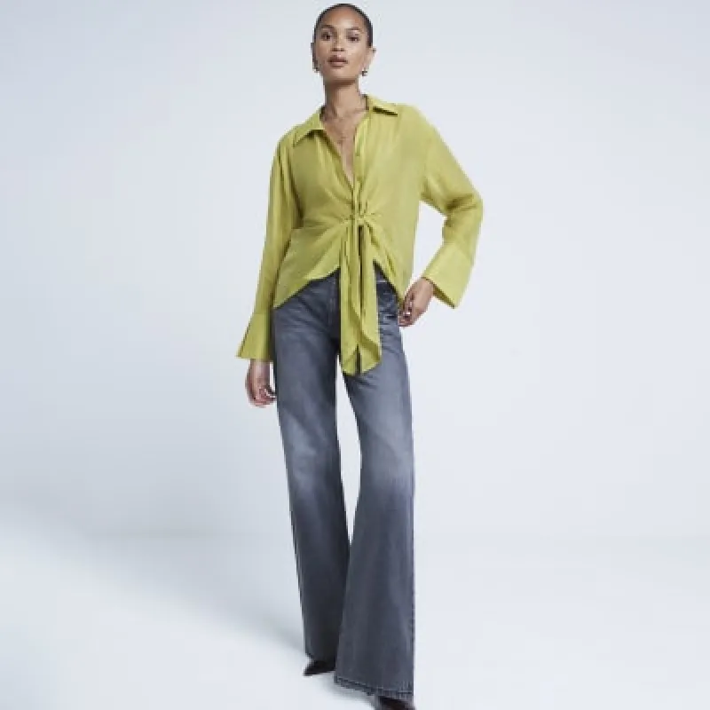 Green twist front button up shirt sold by River Island