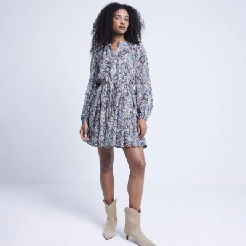 Beige paisley metallic smock mini dress sold by River Island