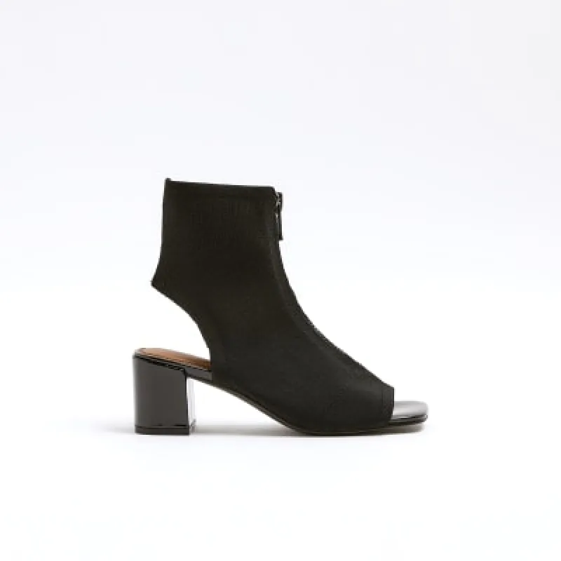 Black Knit Heeled Shoe Boots made by River Island