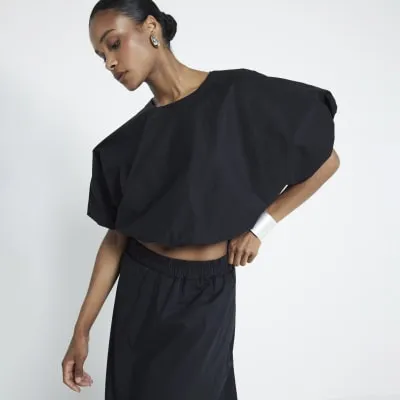 Black Bubble Hem Crop Top sold by River Island