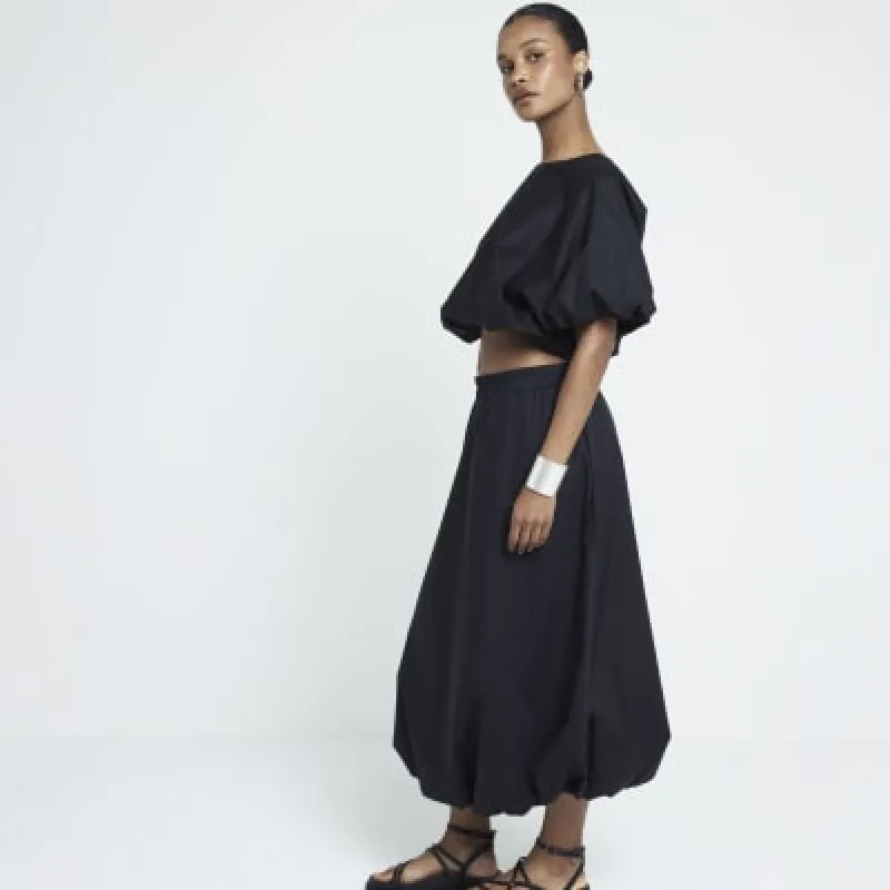 Black Bubble Hem Midi Skirt sold by River Island