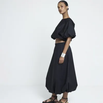 Black Bubble Hem Midi Skirt sold by River Island