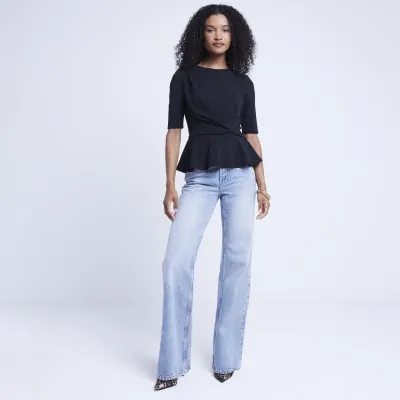 Black Twist Front Peplum Top sold by River Island