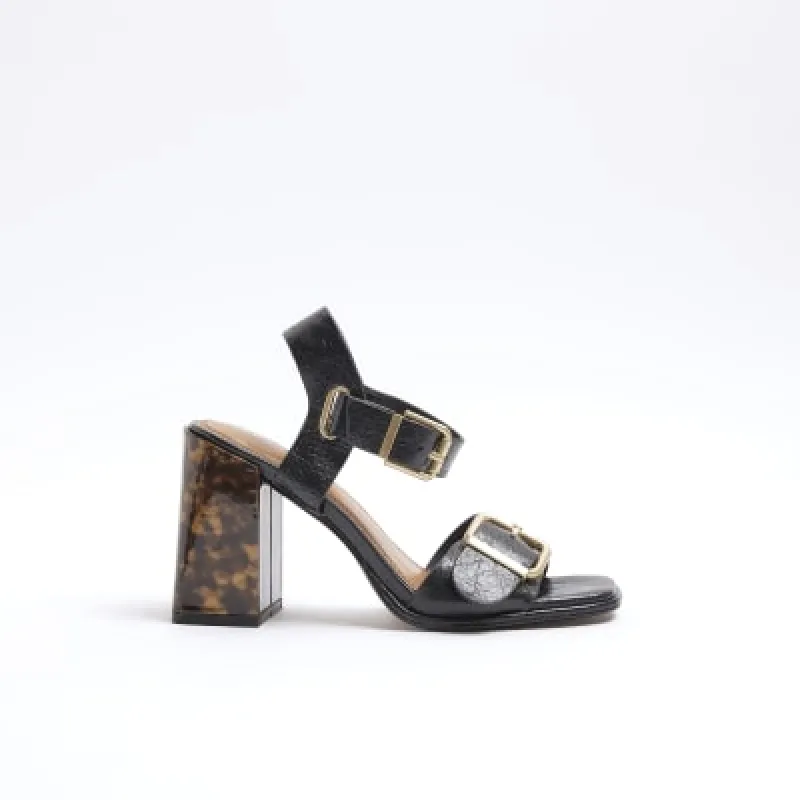 Black buckle block heeled sandals sold by River Island