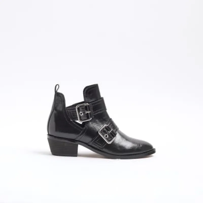Black Buckle Western Heeled Boots sold by River Island