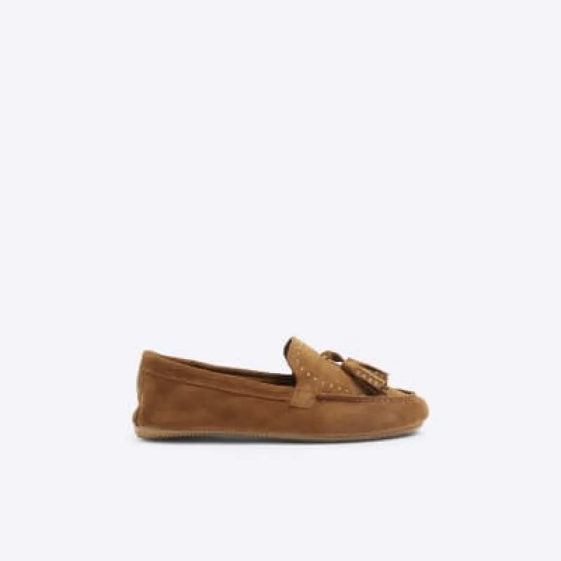 Brown suede studded loafers sold by River Island