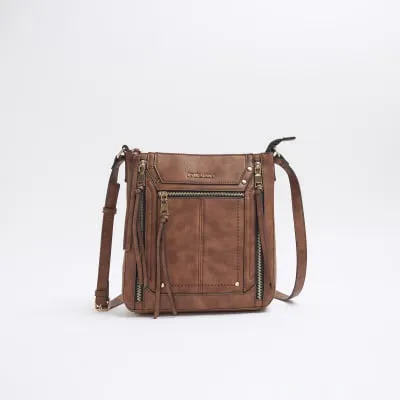 Brown Panelled Zip Cross Body Bag sold by River Island