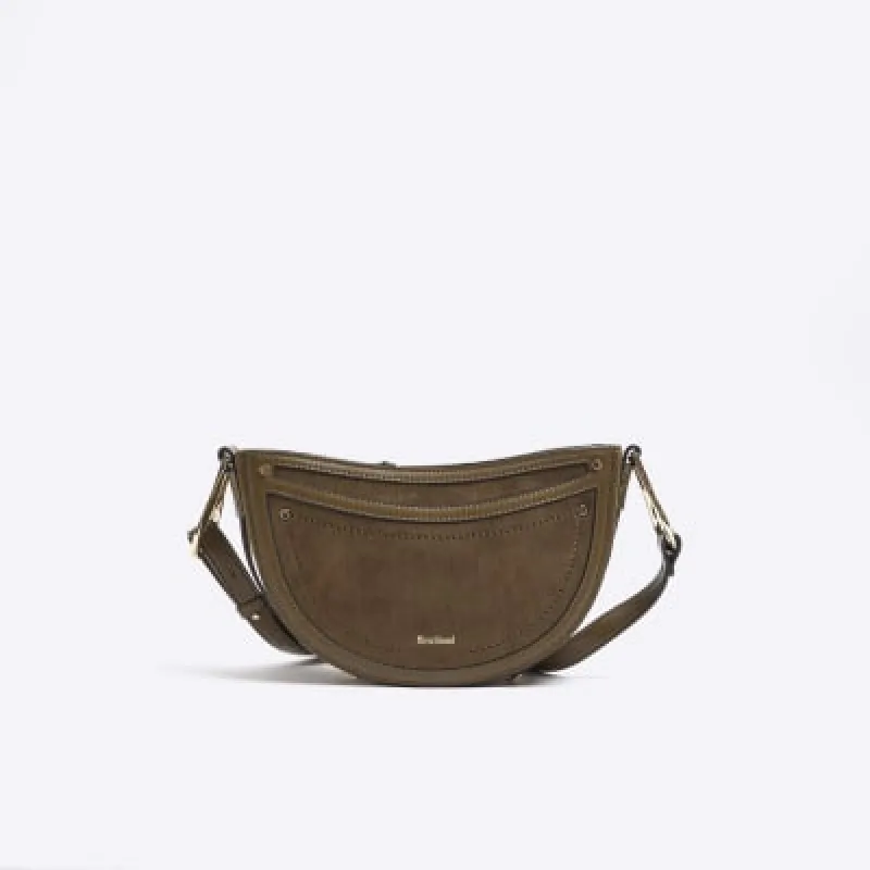 Khaki suedette scoop cross body bag sold by River Island