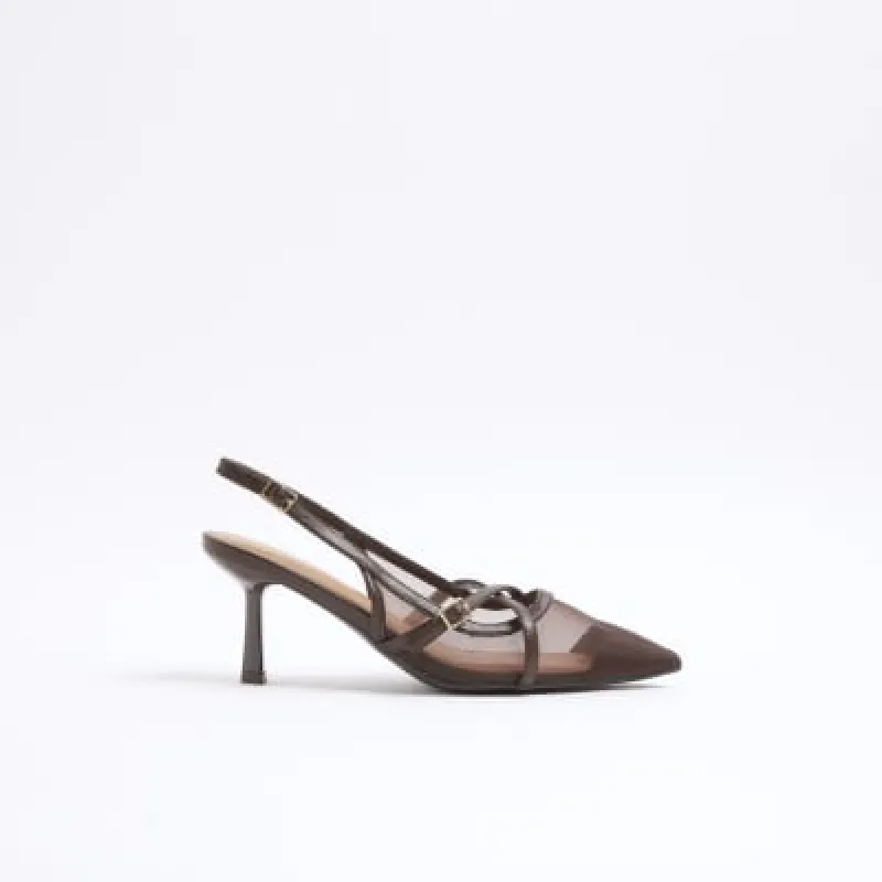 Brown Mesh Strappy Heeled Court Shoes sold by River Island