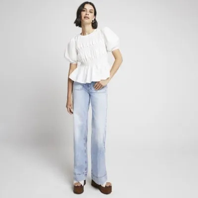 White ruched puff sleeve blouse sold by River Island