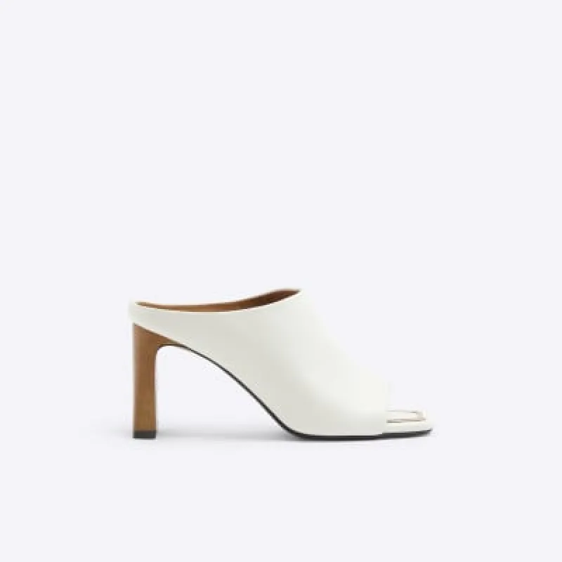 Cream hardware heeled mule sandals sold by River Island