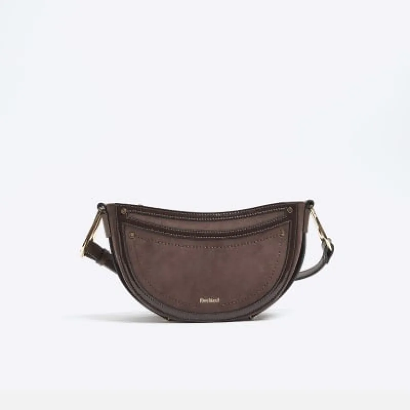 Brown suedette scoop cross body bag sold by River Island