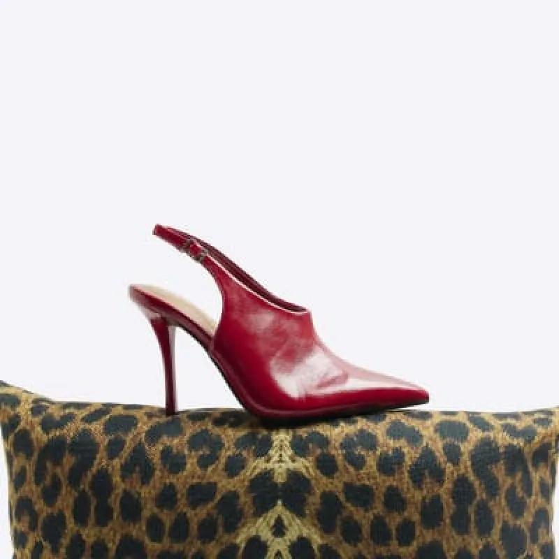 Red sling back heeled shoes sold by River Island