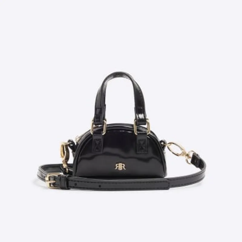 Black Patent Mini Bowler Cross Body Bag sold by River Island