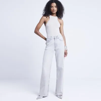 Grey high waisted wide leg jeans sold by River Island