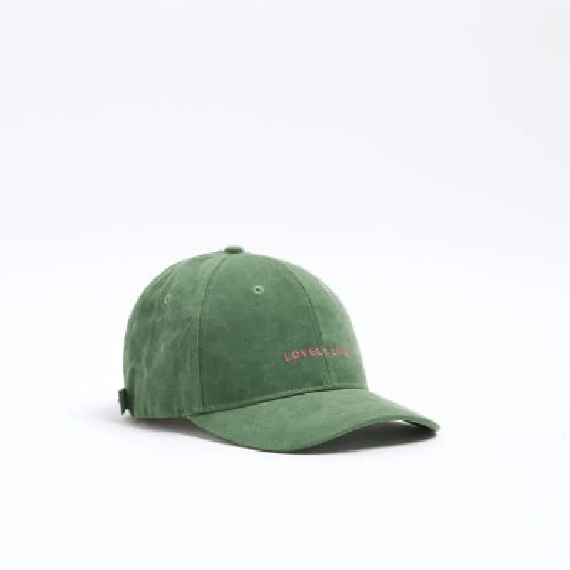 Green embroidered cap sold by River Island