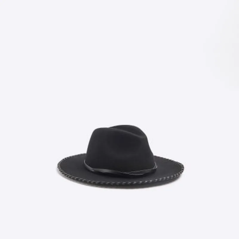 Black Whipstitch Fedora Hat made by River Island