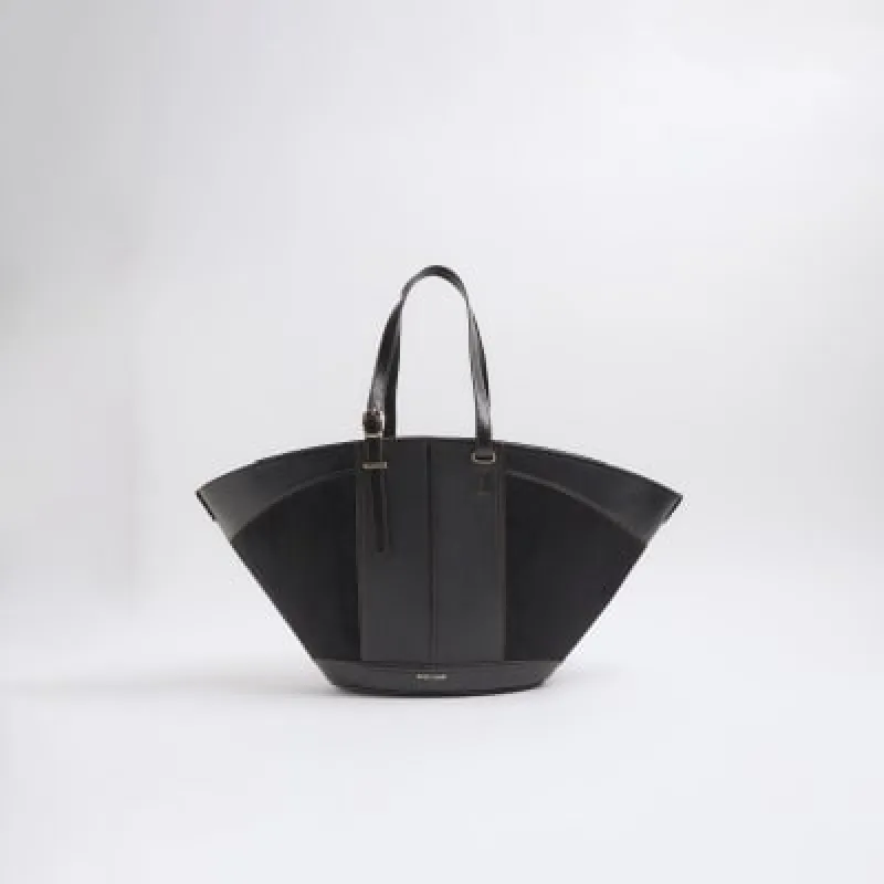 Black suedette large fanned tote bag sold by River Island
