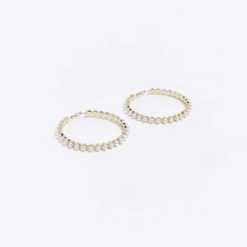 Gold Large Pearl Hoop Earrings sold by River Island