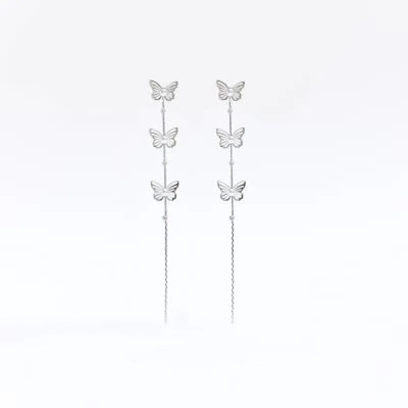 Silver Long Butterfly Drop Earrings sold by River Island