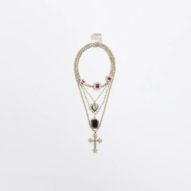 Red and Black Stone Multirow Necklace sold by River Island