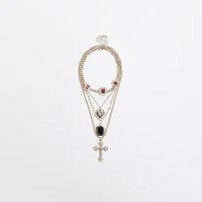 Red and Black Stone Multirow Necklace sold by River Island