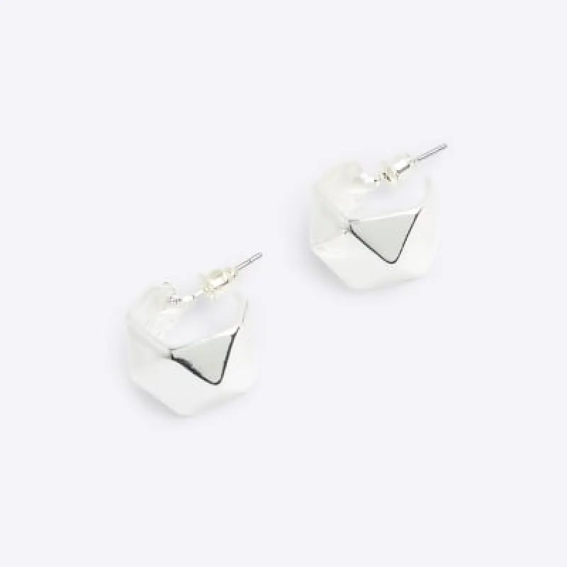 Silver hexagon mini hoop earrings sold by River Island