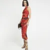 Red mesh abstract bodycon midi dress sold by River Island