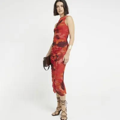 Red mesh abstract bodycon midi dress sold by River Island