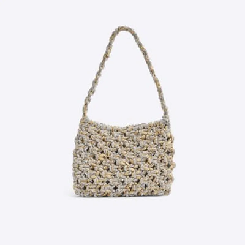 Beige Diamante Weave Shoulder Bag sold by River Island