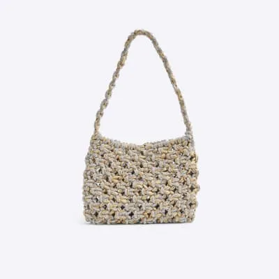 Beige Diamante Weave Shoulder Bag sold by River Island