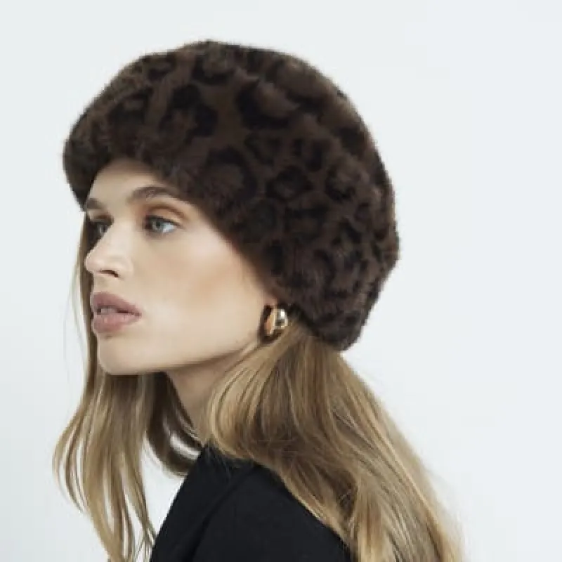 Brown Leopard Faux Fur Bucket Hat sold by River Island