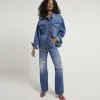 Blue stitch detail relaxed straight jeans sold by River Island