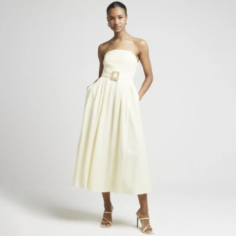 Yellow belted bandeau prom midi dress sold by River Island