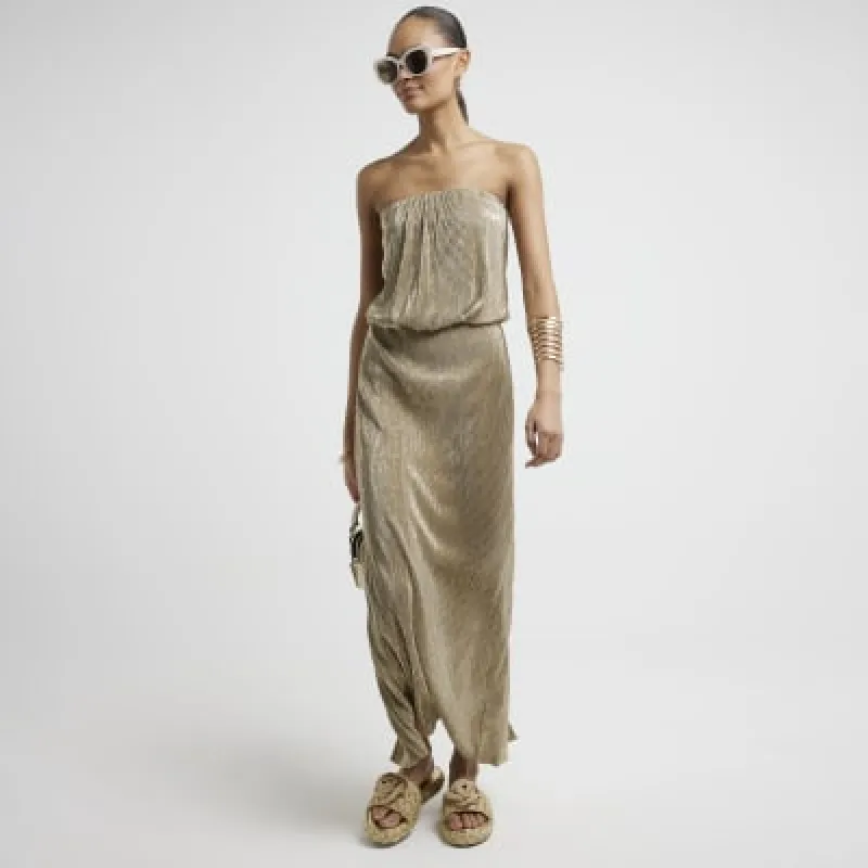 Gold plisse glitter maxi skirt sold by River Island