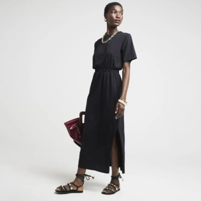Black elasticated waist t-shirt midi dress sold by River Island