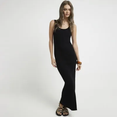 Black ribbed bodycon maxi dress sold by River Island