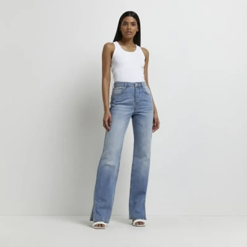 Blue high waisted straight leg jeans sold by River Island
