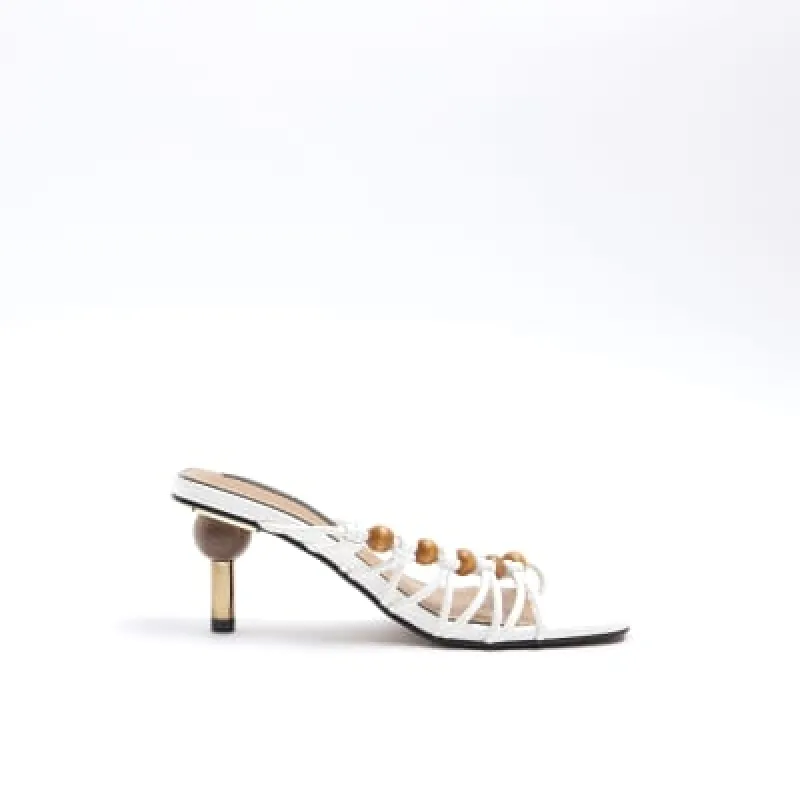 White beaded strappy mule heeled sandals sold by River Island