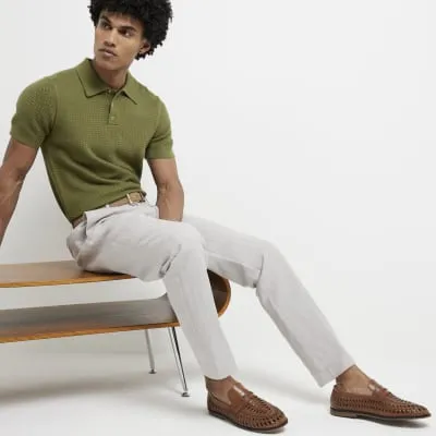 Brown Leather Woven Loafers sold by River Island